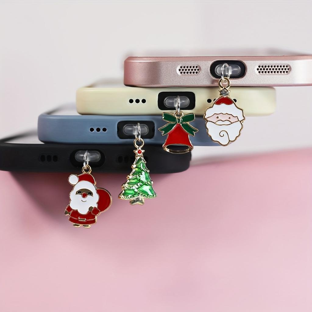 1pc Christmas Themed Phone Charm Dust Plug, Santa Claus & Tree Design, Metal Holiday Cellphone Accessory for IPhone/Samsung/Type-C Ports