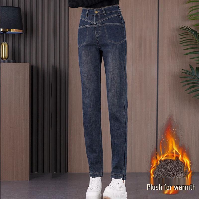 Brand Women's 2025 Autumn/Winter Velvet-Lined Skinny Jeans for Petite Figure