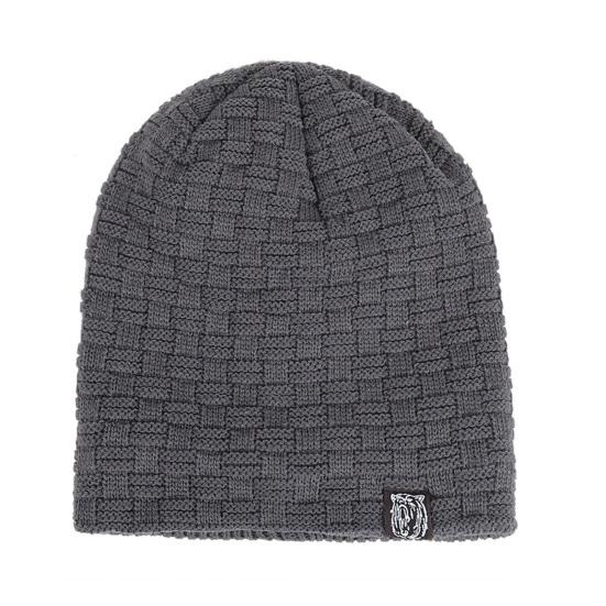 Men Knitted Hat Winter Beanie Cap Slouchy Cold Resistant Solid Color Warm High Elastic Thick Plush Soft Anti-slip Decorative Men Outdoor Cycling