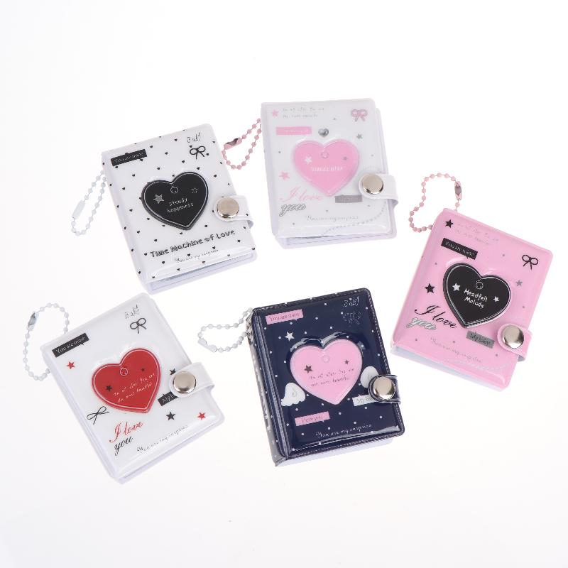 Mini Cute Heart Photocard Album 32 Pockets Portable Clear Kpop Card Holder for Idol Collectibles Travel Souvenir Gift