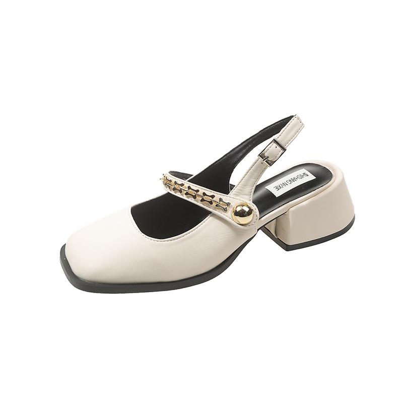 African Woman Shoe Mary Jane Summer High Heels Chunky Sandals Navy Blue Pumps Sweet 2024 Burgundy Straps Lolita Closed Black Bei