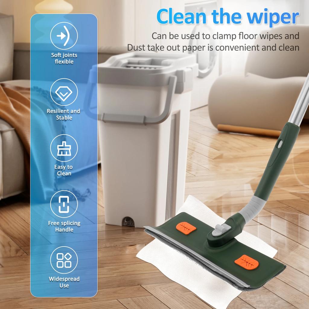 170CM Window Cleaning Tool Glass Squeegee with 4 Microfiber Pad Head Rotatable Shower Floor Cleaner Mop Household Cleaning Brush