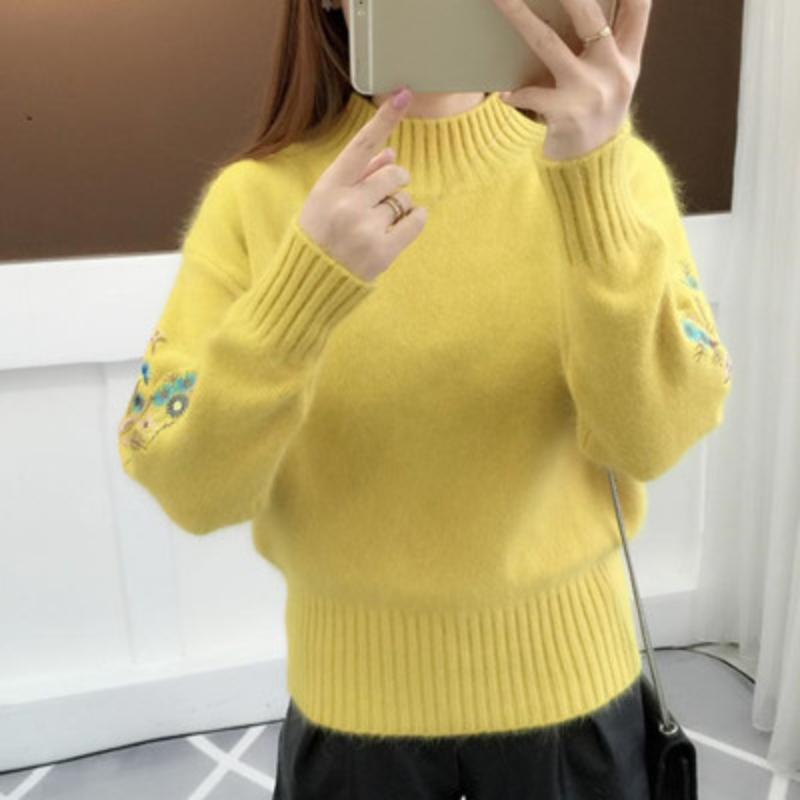 Women Knitted Sweater Floral Embroidery Thick Sweater Pullovers2023 Autumn Winter New Long Sleeve Turleneck Sweaters