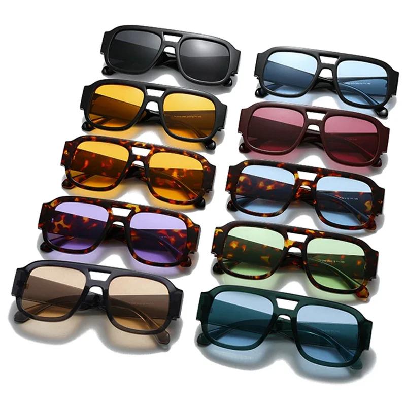  New Fashion Candy Color Women Double Bridges Square UV400 Sunglasses Retro Wide Legs Men Sun Glasses Shades