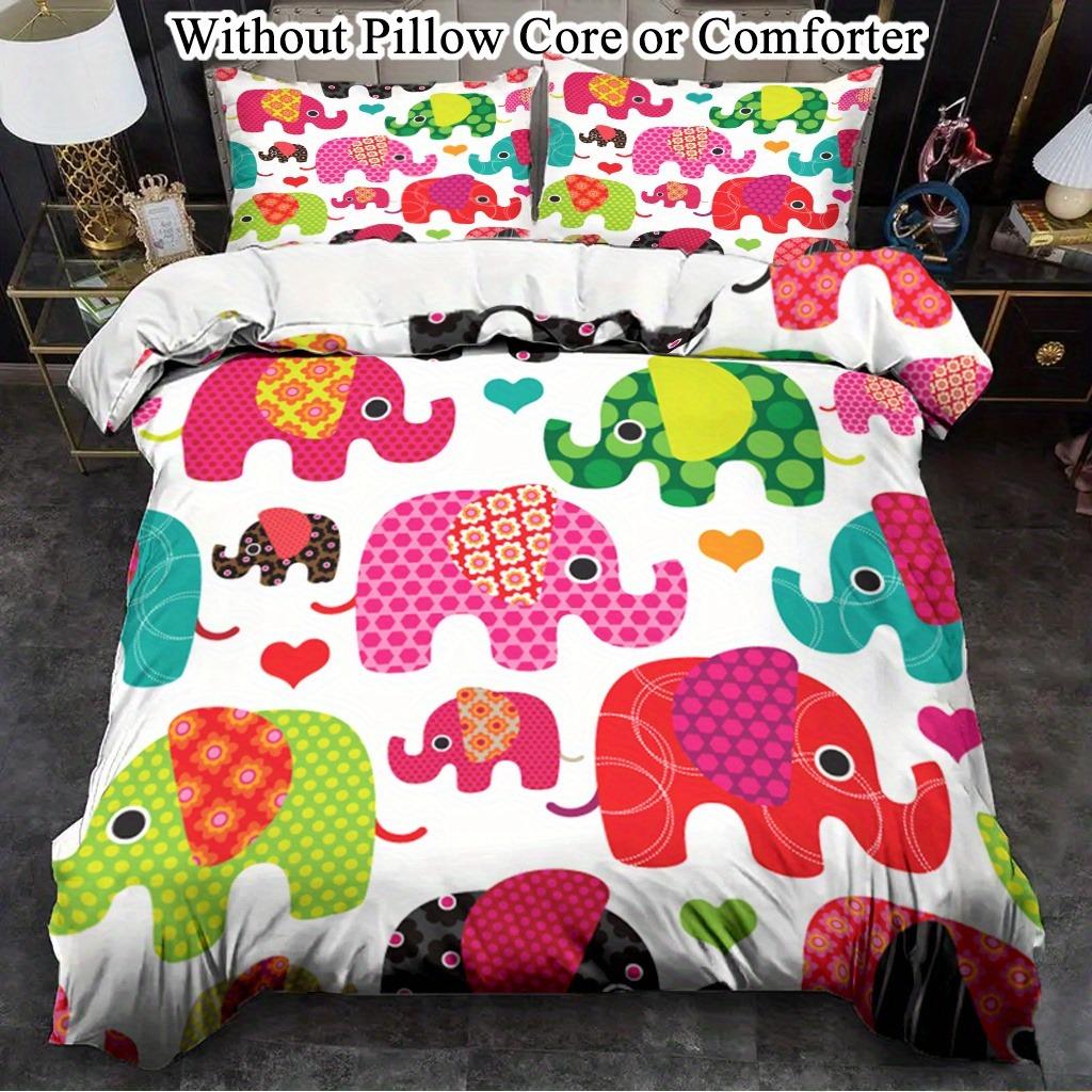 Colorful Elephant Bedding Set Soft Polyester Duvet Cover Set Quilt Cover With Pillowcase Bedroom Decor Birthday Gift Christmas