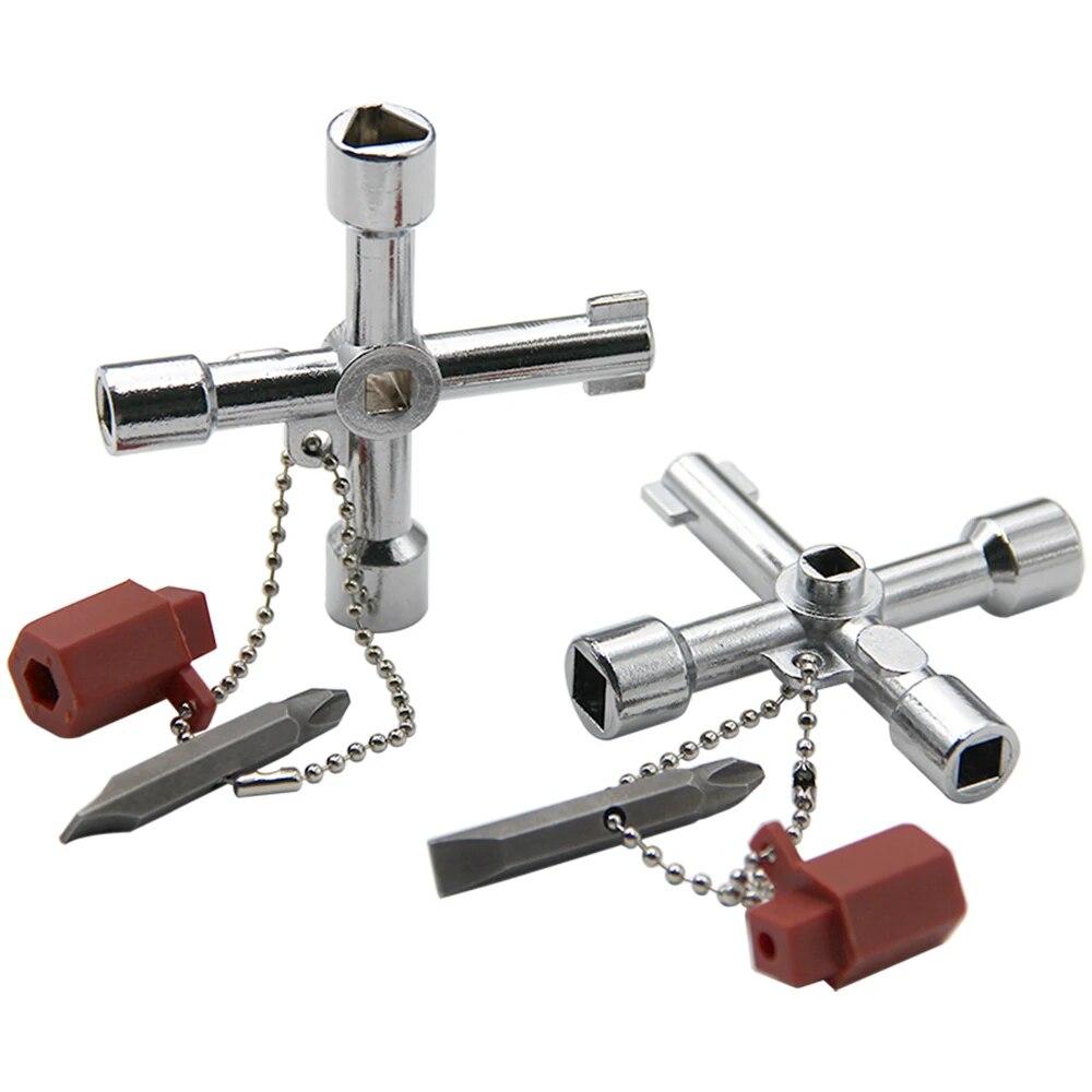 Klucz 4w1 Srebrny Klucz Elektryczny Szafa Sterownicza Windy Zawór Wewnętrzny Trójkąt Czworokąt Śrubokręt Zestaw Narzędzi