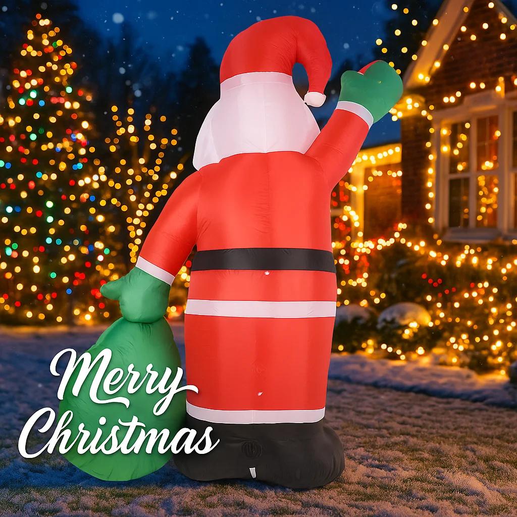 7.87FT Yard Party Decoration Inflatable Santa Claus Gift Bag Toy LED Light Xmas Home Ornaments Supplies Christmas Holiday Gift