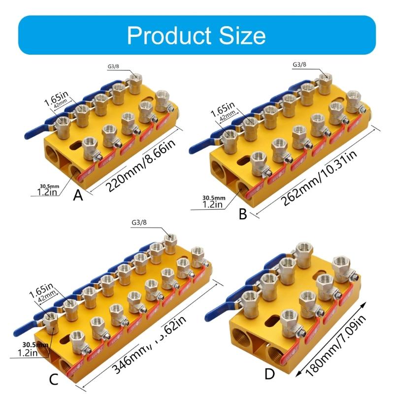 Multiports Water Manifold Aluminum Water Flows Controller 4/5/6/8In 4/5/6/8Out Handle For Injection Molding Equipment