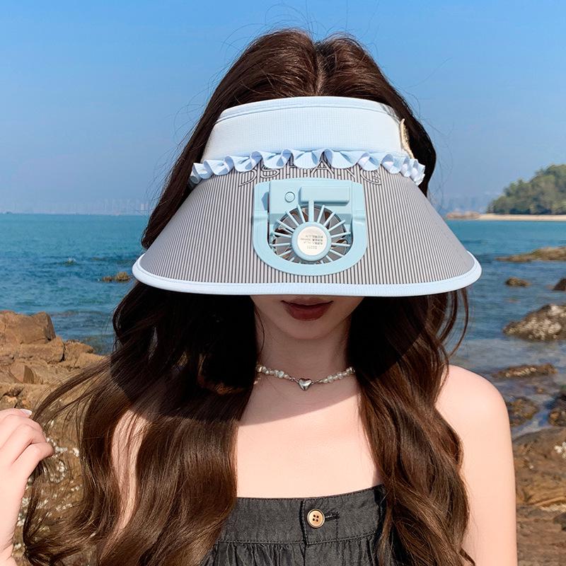 Women's Rechargeable UV Protection Sun Hat with Large Brim for Cycling