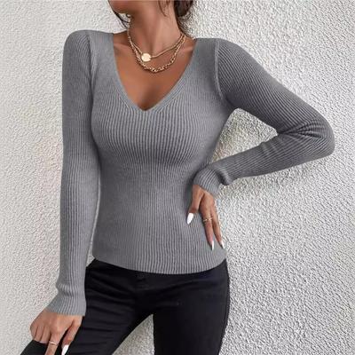 Autumn Long Sleeve Solid Casual Knitted Sweater Women Winter V-neck  Slim Fit Pullover Women Base Sweaters Elegant Soft Warm Knitwear Jumpers 24954