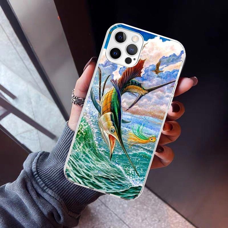 Offshore Angling Fishing Fish Rod Phone Case For iPhone 17 Air 11 13 Mini 14 15 Plus 16 12 Pro Max 16E SE 7 8 Pattern Soft TPU B