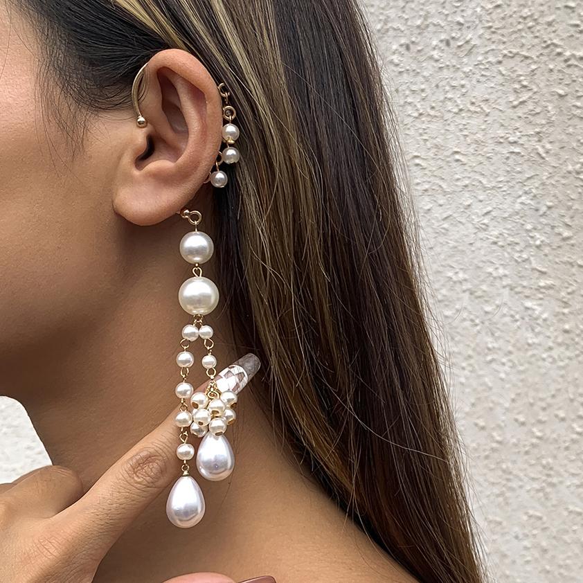 Ingemark Kpop Long Tassel Clip Earring for Women Ladies No Piercing Fake Cartilage Exquisite Ear Bone Clips Pendientes Zircon
