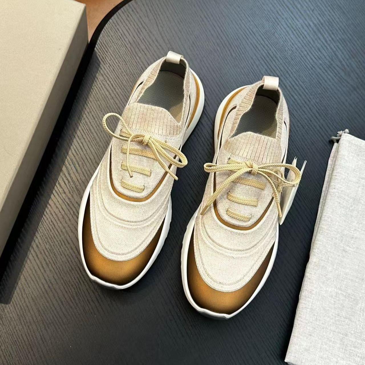 Men s Breathable Knit Slip On Sneakers Casual Lightweight Walking Shoes 41 золотой