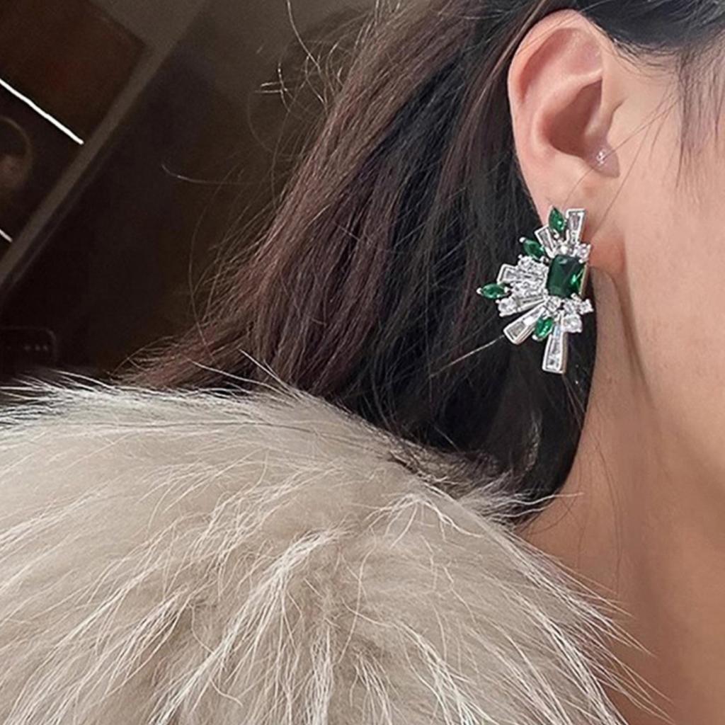 Art Deco Style Green Stone Statement Earrings for Women Formal Jewelry