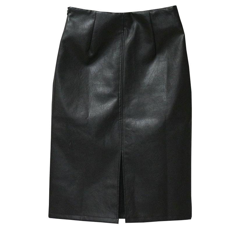 2024 Spring Women's Slim Leather Skirt: Fashionable Mid-Length with Slit