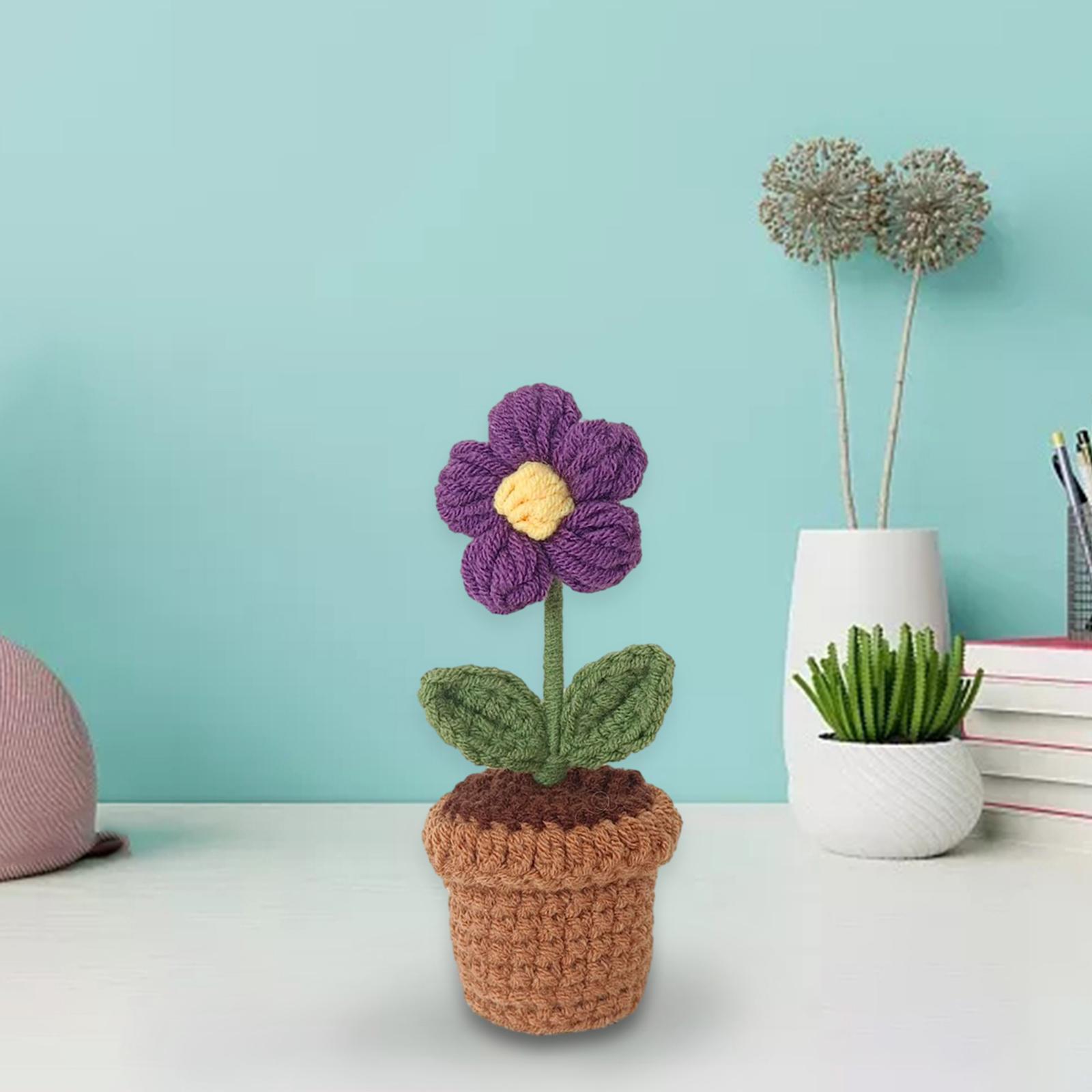 Handmade Crochet Flower Mini Potted Artificial Plants Knitted Flower Decor Hand Woven Flower Bathroom Desktop Centerpiece