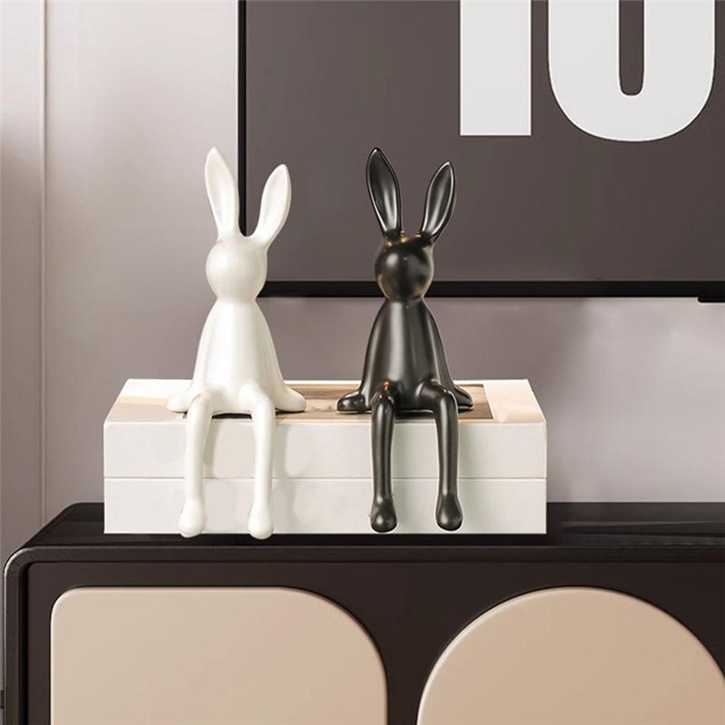 A03F-Statua Figurine Coniglietto Carina Con Orecchie Lunghe Seduta Decorazione Decorazione Stanza Per Scrivania Libreria Regalo Per Amici