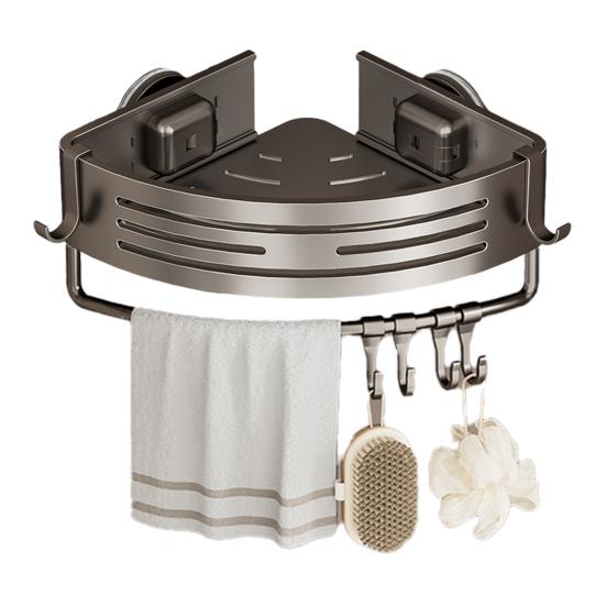 Suport de colț cu ventuză Triunghiular Suport de colț pentru duș Fără găurire Organizator de baie reglabil cu bară pentru prosoape Suport de depozitare pentru duș Bucătărie