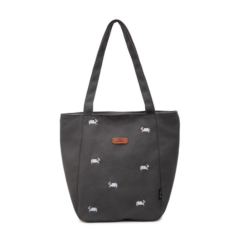 Embroidered Canvas Bag Women's Large-capacity New Summer Versatile Casual Shoulder Bag College Student Tote Bag