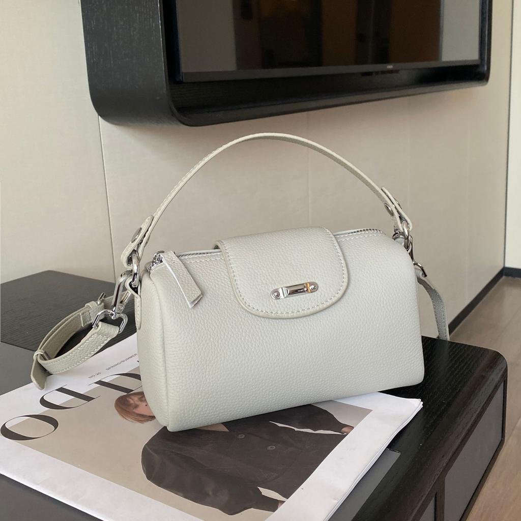 Cowhide Versatile Women's Bag One Shoulder Crossbody Change Stylish Simple Practical Soft Leather Round Barrel Pillow Bag