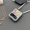 For Samsung Galaxy Zflip 3 5g Zflip 4g 5g Zflip 4 Fashion Diamond Flower Perfume Bottle Pearl Hand Chain Flash Laser Card Case
