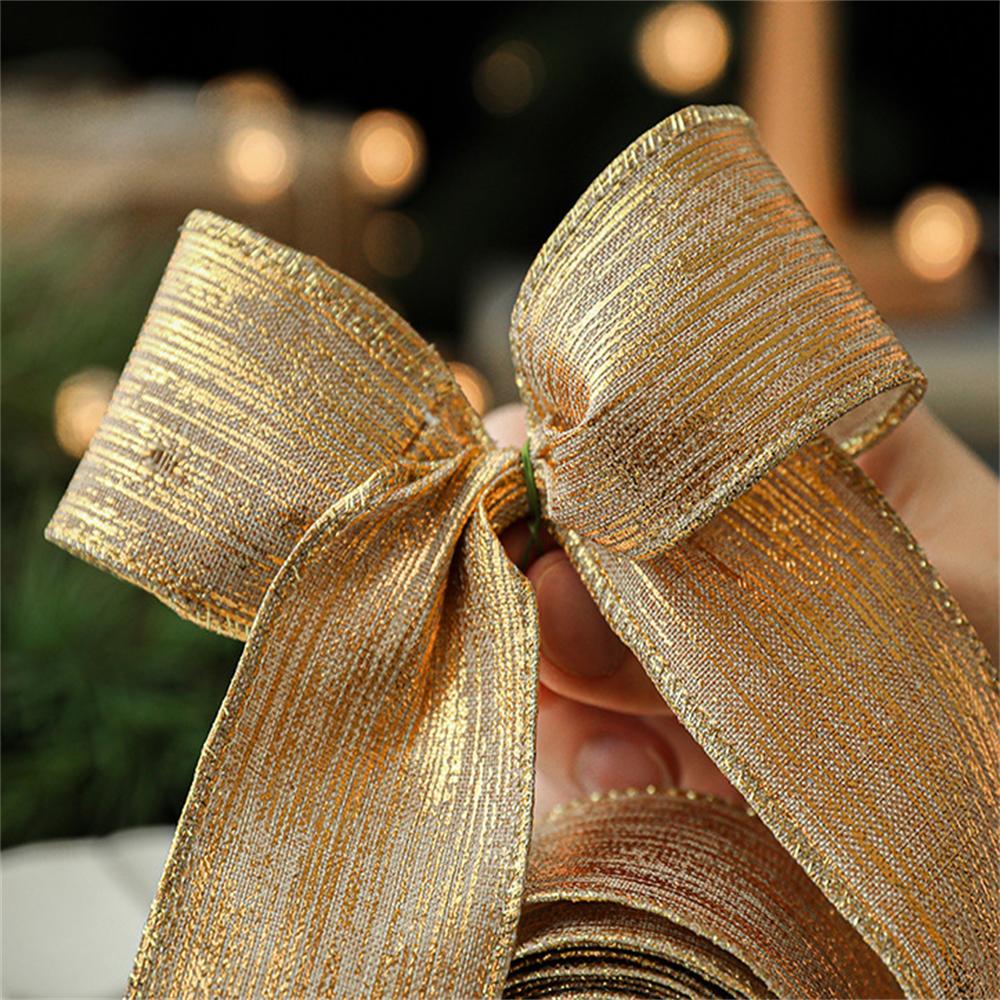 2m Christmas Ribbon Golden Silver Champagne Polyester Gliter Ribbon DIY Xmas Tree Bow Gifts Packing Navidad Home Decoration