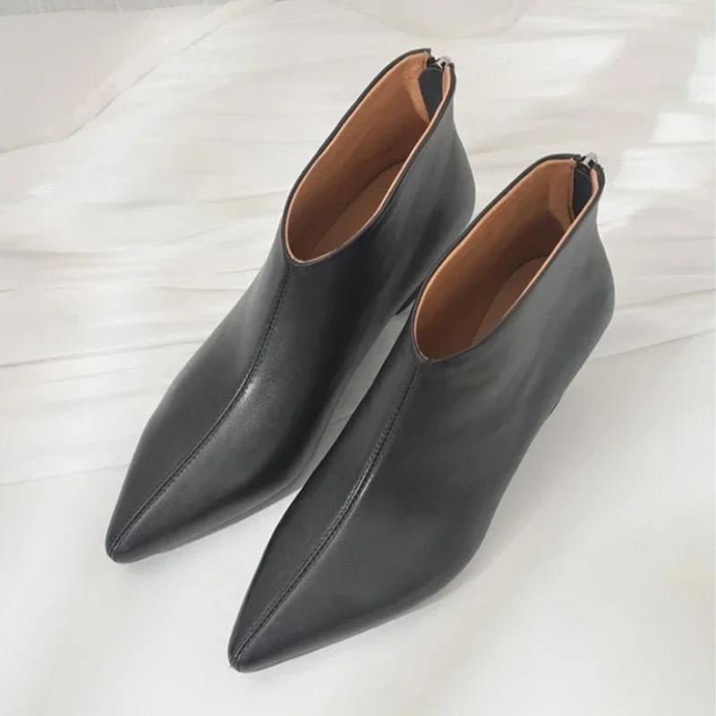 

Ankle Boots for Women Autumn Pointed Toe Zipper Chunky Low Heel Short Boot Fashion Female Casual Shoes Botas De Mujer 37 чорний