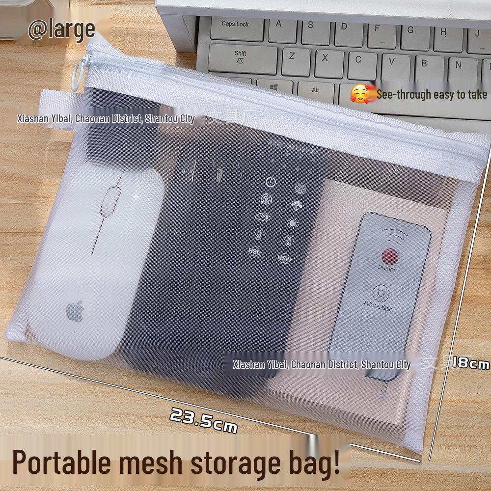 Transparent Mesh Portable Storage Bag for Data Cables, Earphones, Cards - Large Capacity Everyday Organizer