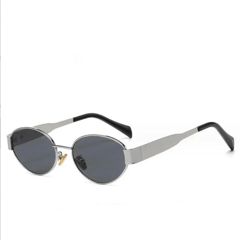 Oval Metal Sunglasses For Women Luxury Designer Brand Glasses Universal Sun Visors For Men And Women Dark Green