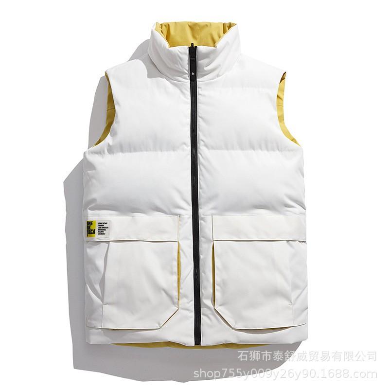 Mens Winter Puffer Vest Solid Color Casual Warm Down-Free Quilted Sleeveless Jacket With Zippered Pockets