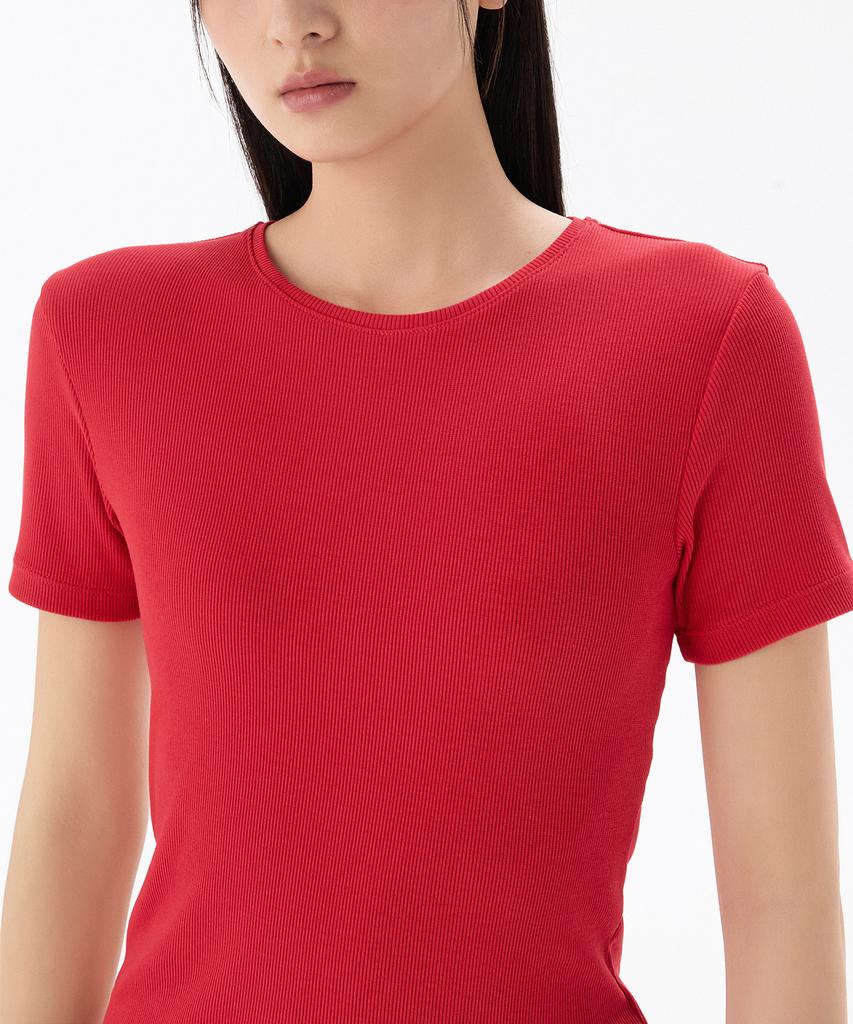 MUSINSA STANDARD WOMAN Women'S Ribbed Slim Fit T-Shirt [Red]