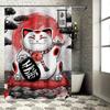 Red Lucky Cat Shower Curtain with Japanese Style Fortune Design Red Black White Bath Decor for Home Decoration Gift Idea