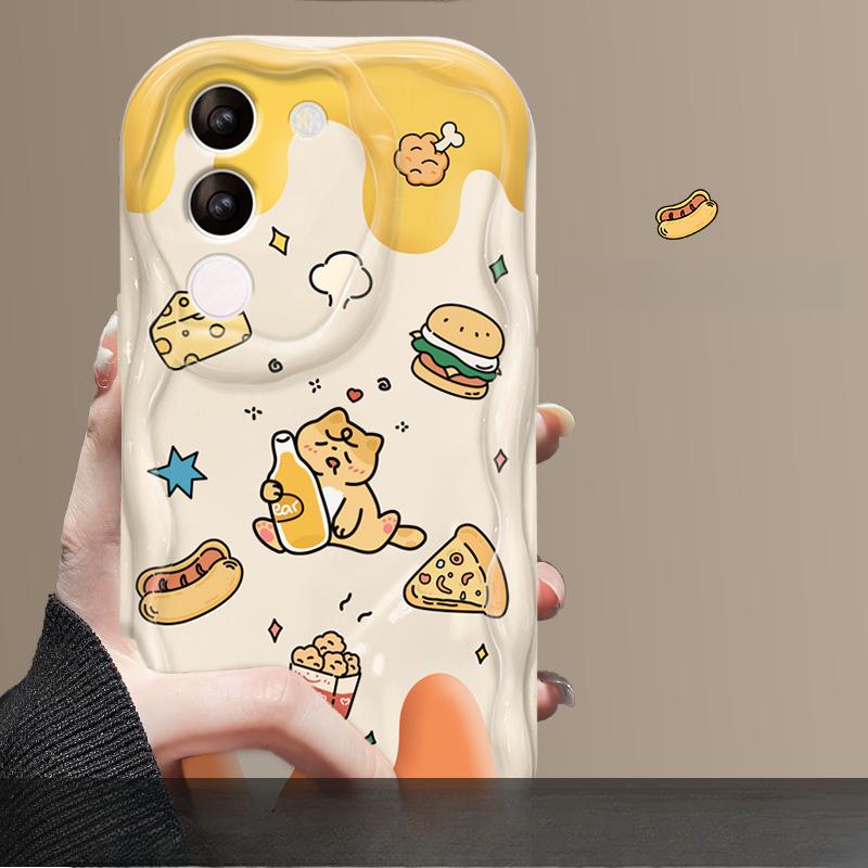 

Подходит для Vivos17 Чехол для мобильного телефона X90/80 Cute Cat Hamburger Bracket Chain IQOO11/10 Силиконовый мягкий чехол vivo Y53s