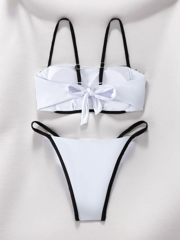 2024 Europäischer & Amerikanischer Farbblock Schnür-Bikini mit niedriger Taille