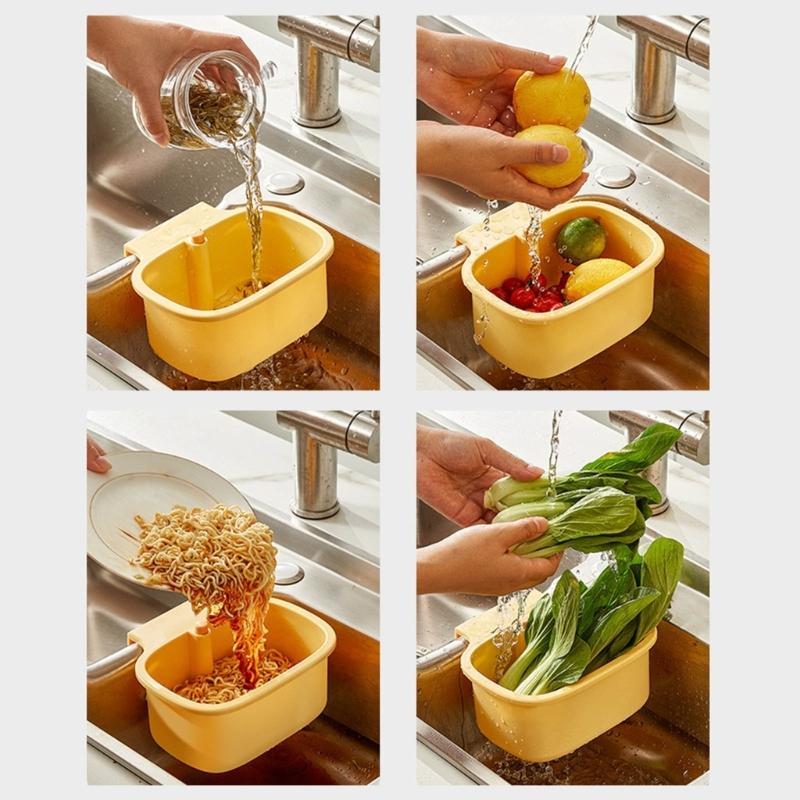 Space Efficient Sink Strainer Press Dumping Drain Basket Compacts Kitchen Storage Tray Plastic Food Catchers Organizers