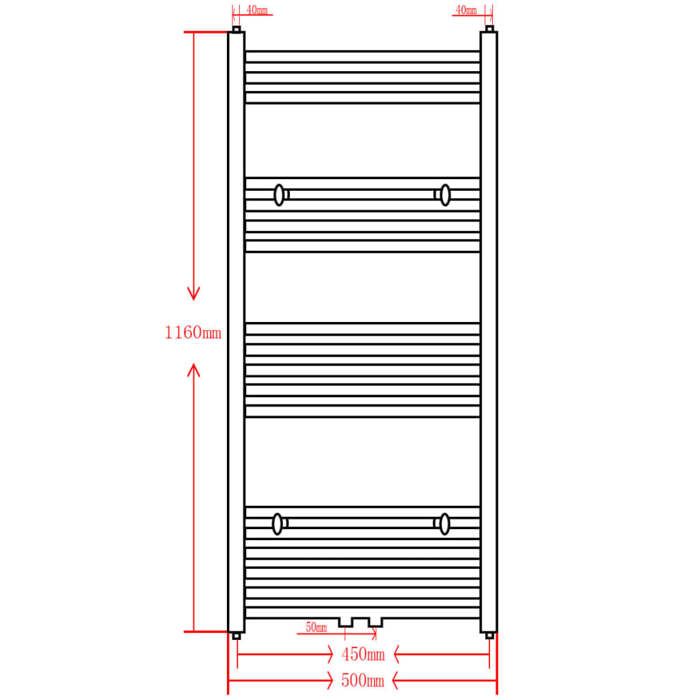 VidaXL Towel Rail Radiator Black Curved Rails 500x1160 Mm 141915