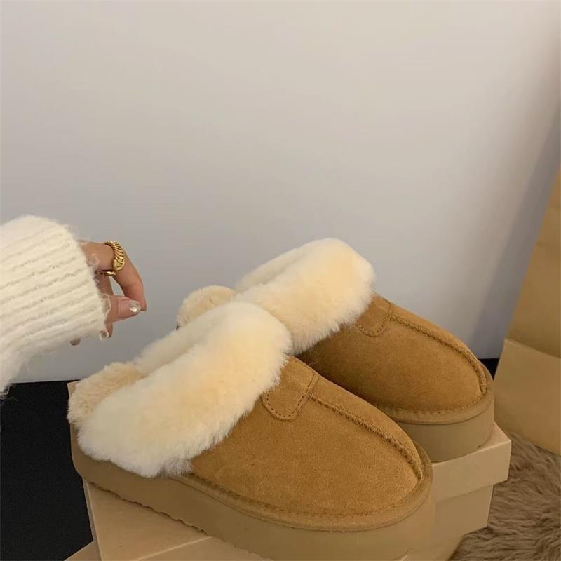 Verdickte Schuhe, Schneestiefel mit Fleece, Hausschuhe, Damen Herbst und Winter Neuer Stil Baotou