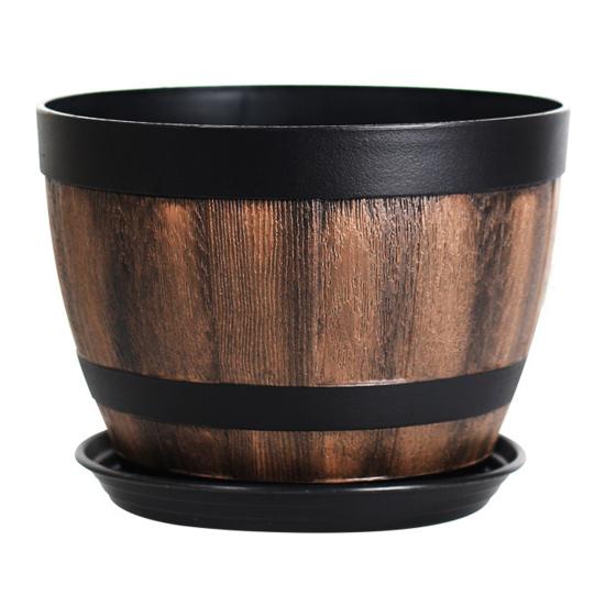 Yousheng Large Flower Pot Whiskey Barrel Design Plant Pot with Drainage Holes Saucer Lotus Planter Rustic Garden Pots for Herbs Outdoor Planting