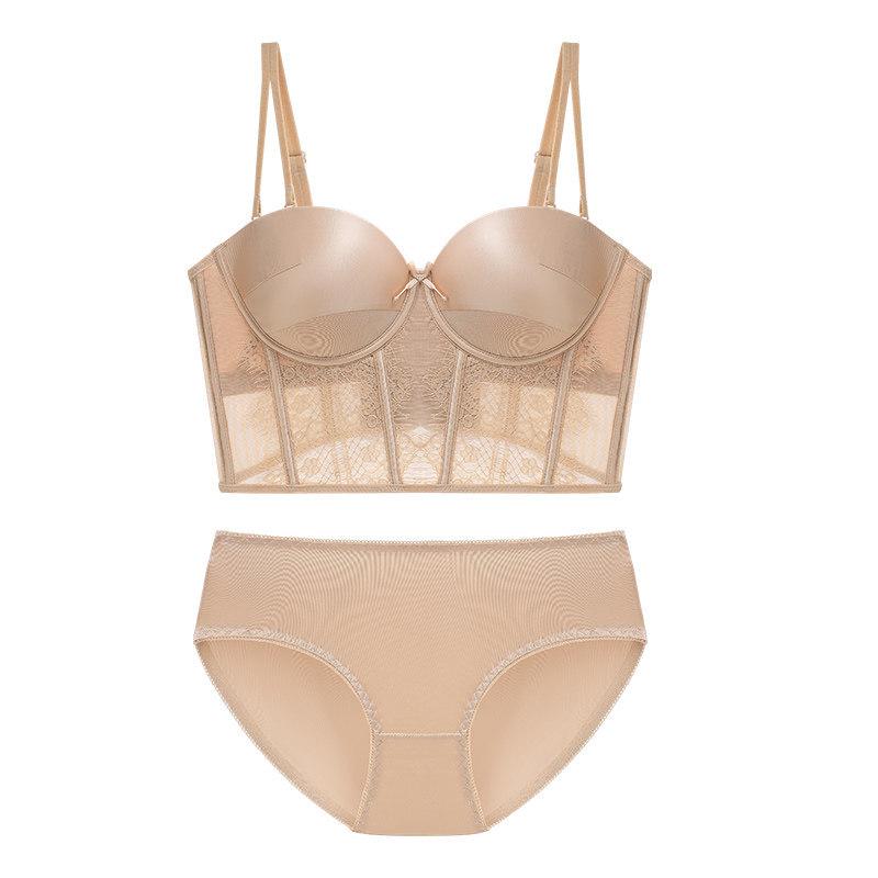 Red Push-Up Bra Set: Six-Button Adjustable, Anti-Side-Boob, No Underwire, Small Bust Enhancement