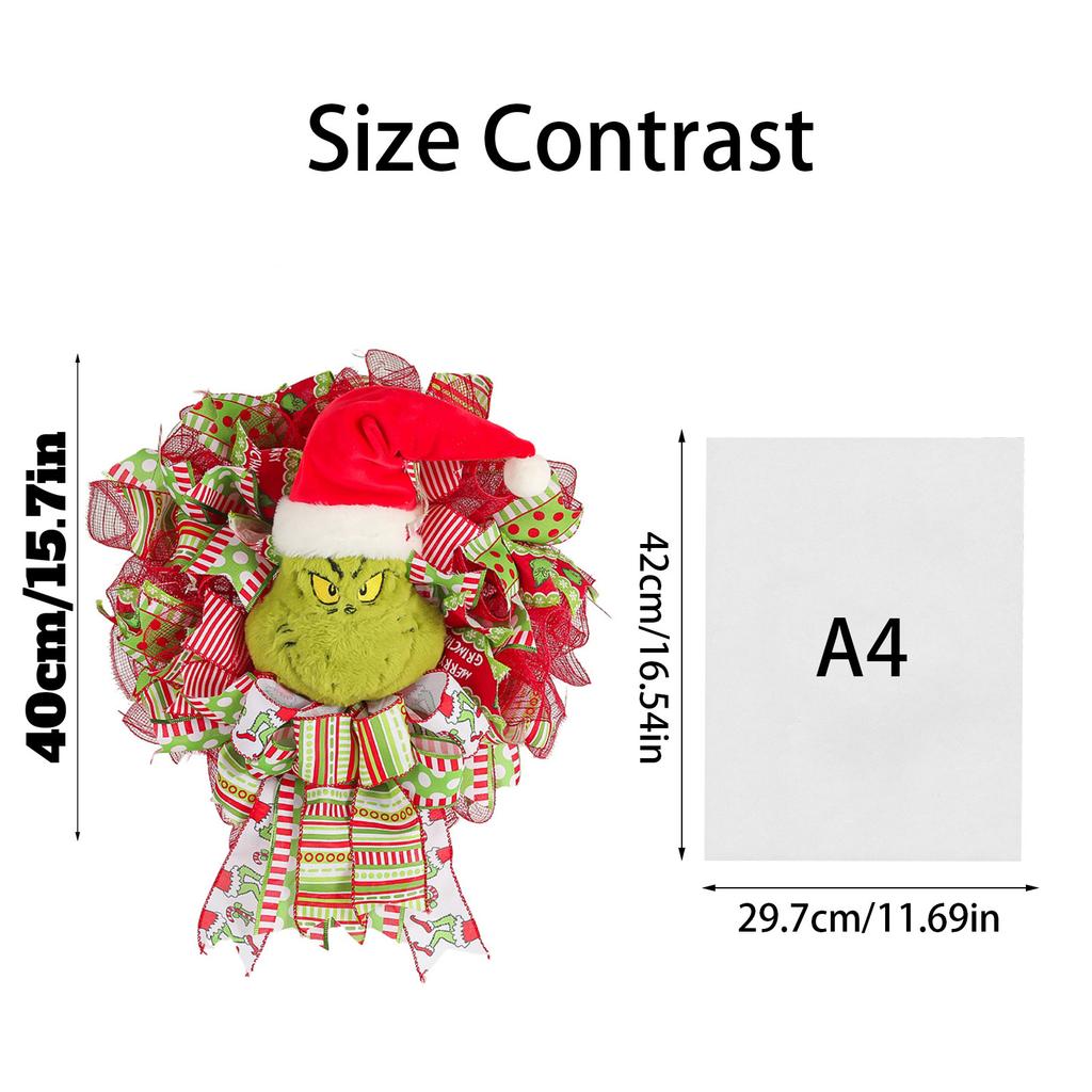 40cm Weihnachts-Feiertagskranz Stoff Plüsch Dekorativer Kranz Türhänger Wandhänger