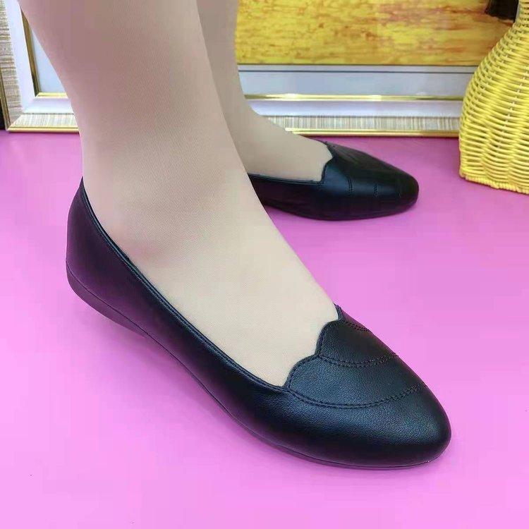 Soft leather single shoes women's spring and autumn new women's shoes soft sole pointed flat bottom women's leather shoes
