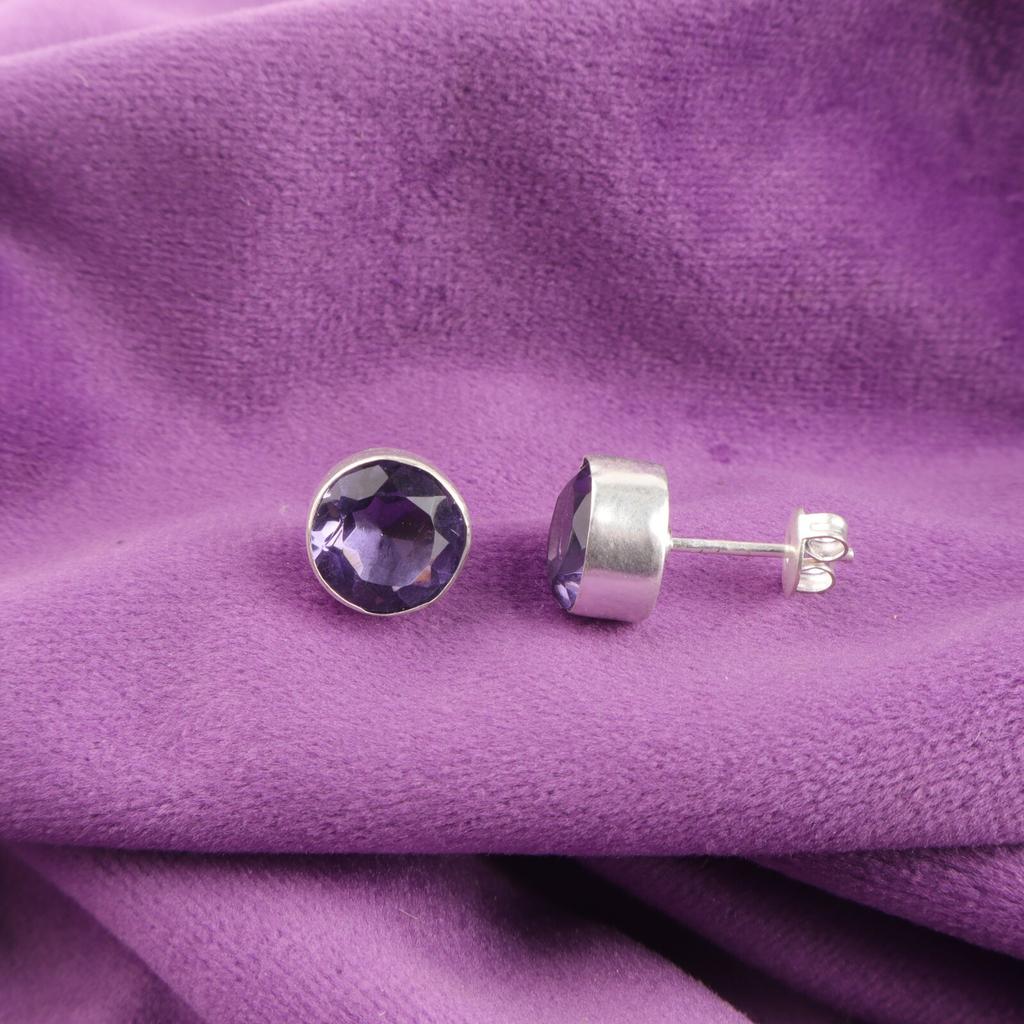Amethyst Stone February Anniversary Stud Engagement Ethnic Earrings 925 Silver EE-150-16