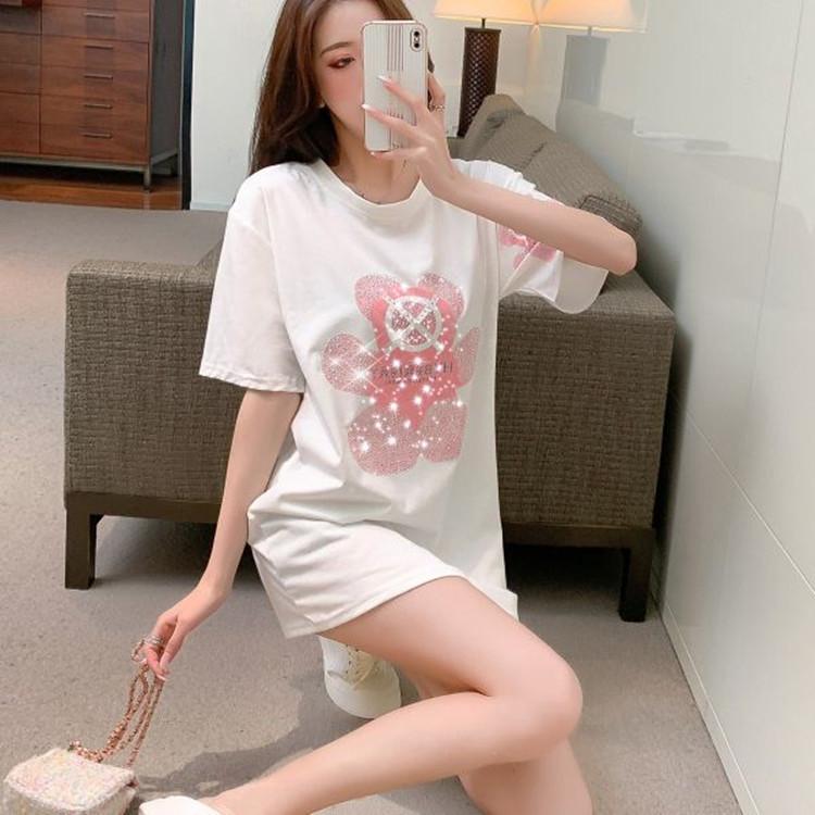 

Новая летняя футболка с короткими рукавами Heavy Industry Hot Diamond Bear для женщин в женском корейском стиле, свободная и стильная, с короткими рукавами XXXL белый