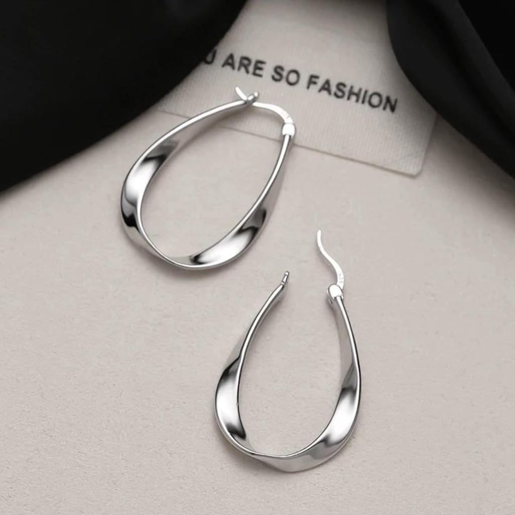 925 Swing Hoop Moebius Wave Seamless Romantic Gorgeous Sparkling Silver Binaural Suitable for Sensitive Simple Sling Design with Elegant Packaging for