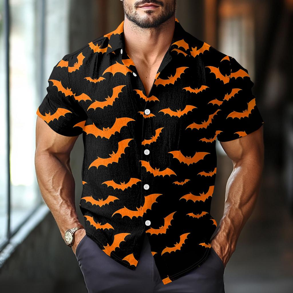 Men's Fashion Casual Loose Halloween Printed Short Sleeve Shirt