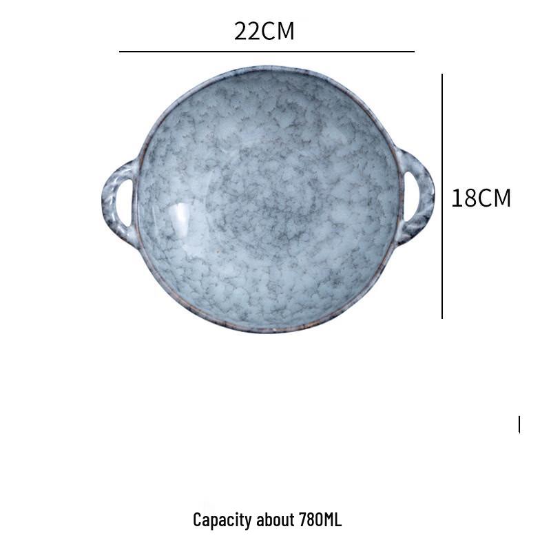 Abay Japanese Style 7-inch Ceramic Double-Handle Bowl