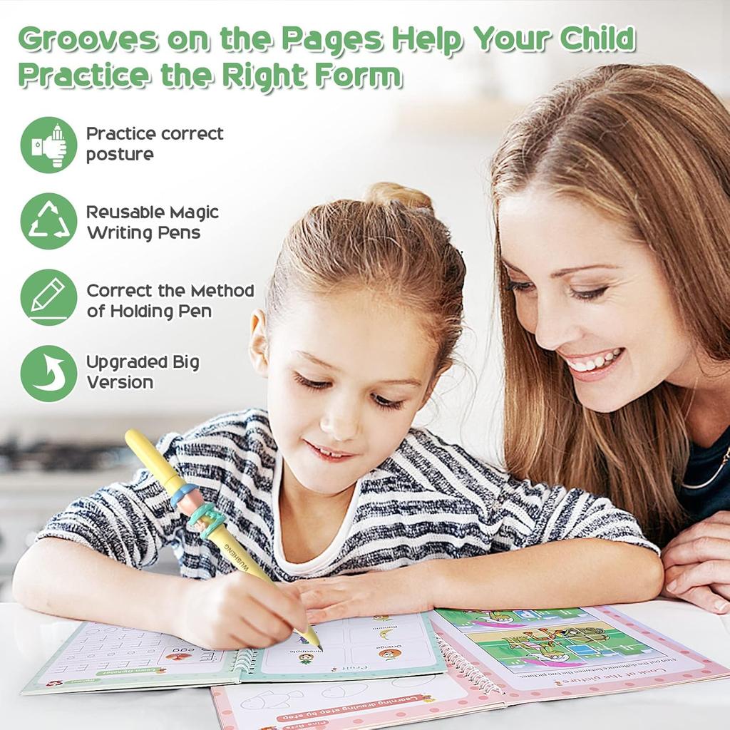 Magical Handwriting Workbooks Handwriting Practice Magic Copybook, Handwriting Aid Magic Pen Reusable Copybook Grooves Template Design for Children