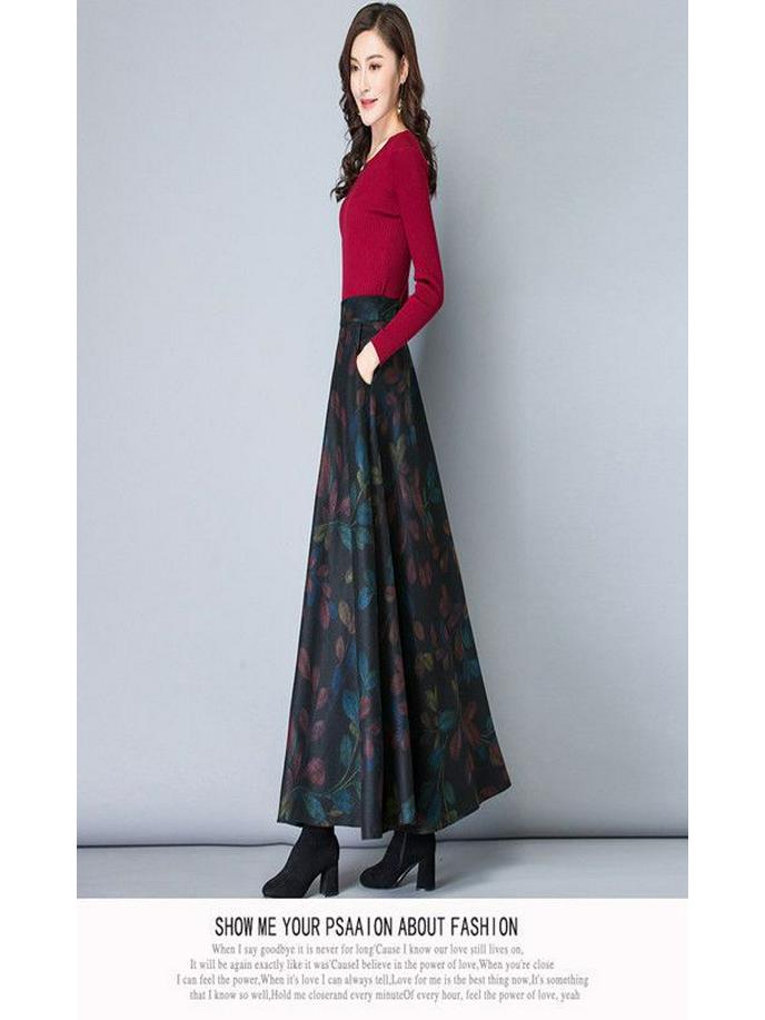 Four Seasons 2025 Women's High Waist A-Line Midi Skirt - Slimming Flare Design