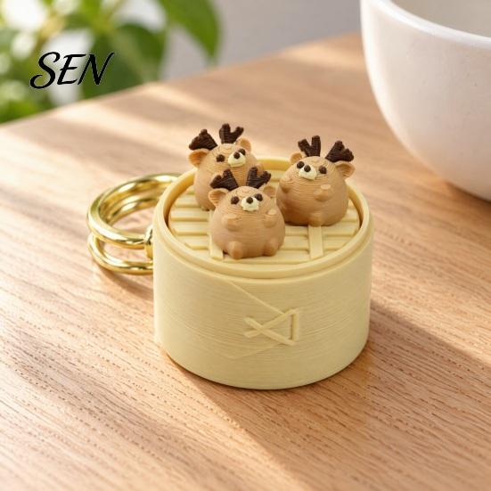 Unique Small Gifts for Friends 3D Printed Mini Animal Steamer Bun Keychain, Clicker Fidget Toy, Simulated Chinese Sensory Toys Anxiety Dim Sum