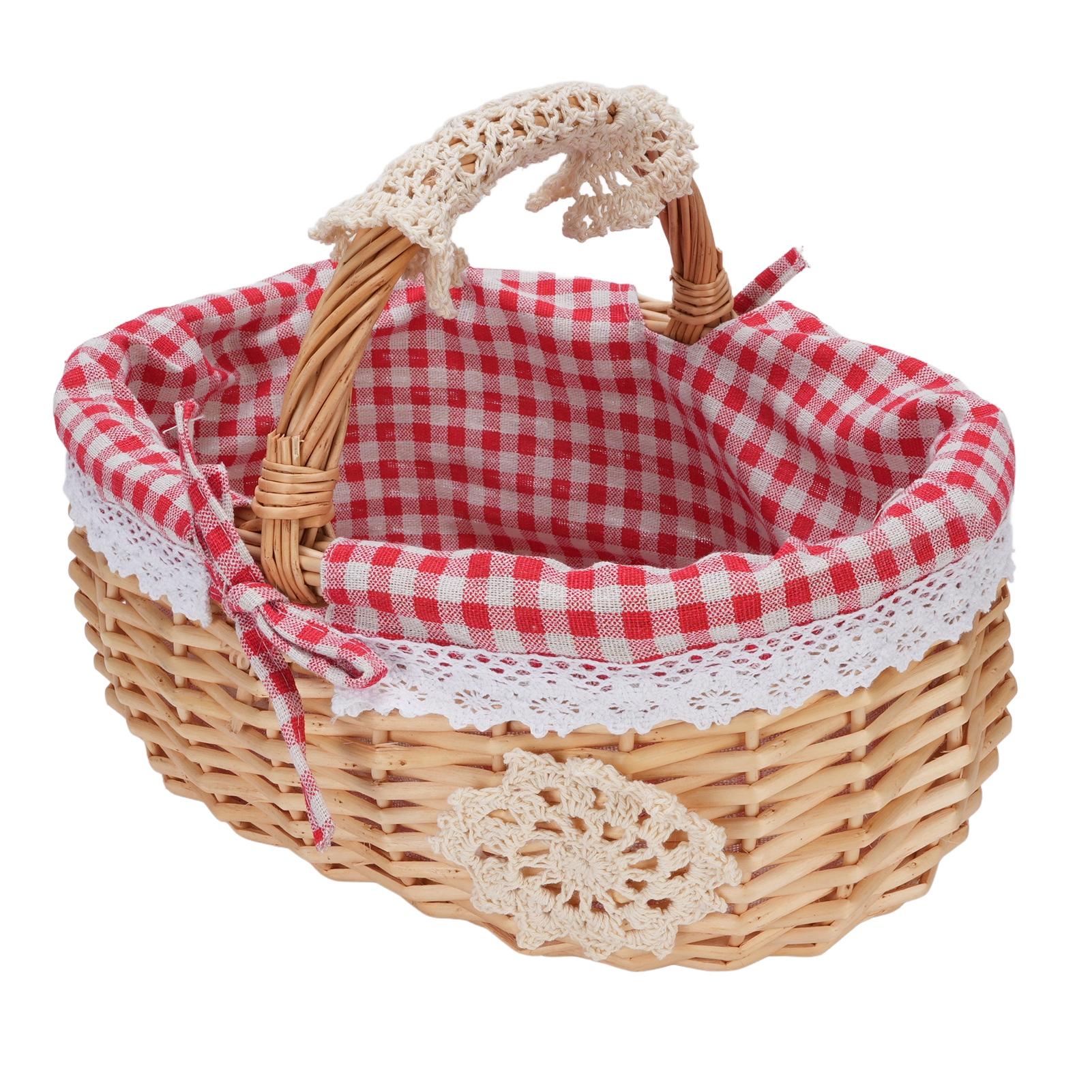 Плетеная корзина для пикника со съемным вкладышем, плетеная вручную, пустая корзина-гампер для пикника с ручкой для Пасхи, кемпинга, свадьбы